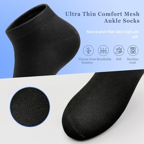 Image of SERISIMPLE Ultra-Thin Comfort Viscose Bamboo Mesh Ankle Socks for Women -Breathable Lightweight Low-Cut Socks 5 Pairs