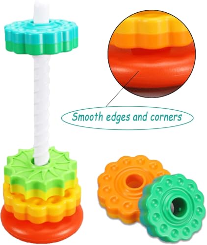 Image of Spinning Tower Stacking Toy, Rainbow Educational Rings, Montessori Sensory Learning Toy for Toddlers 1-3 Years
