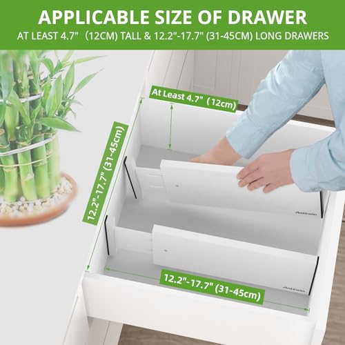 ANTOWIN 4 Pack Expandable Drawer Dividers, 4.7'' High, Extend from 12.2'' to 17.7'', Dresser Drawer Organizers, Bamboo Separators for Kitchen, Bedroom, Office, Bathroom (White) - Image 5
