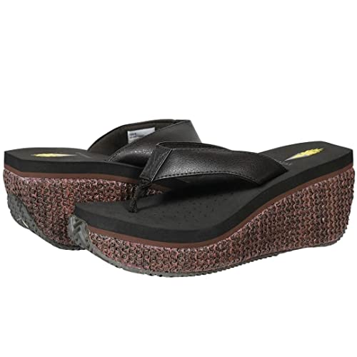 Image of Volatile Island Wedge Sandals for Women Featuring Slip-On Thong Platform Style with EVA Insole and Rubber Outsole