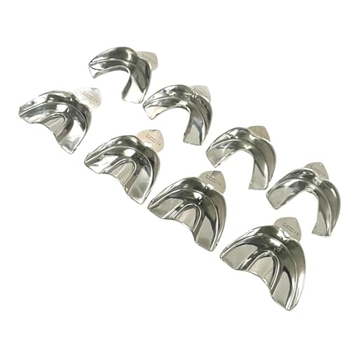 8 Pack | Dental Denture Impression Trays Upper and Lower, Metal, Non-Perforated, Sizes X-Small, Small, Medium, Large - Reusable, Autoclave Safe Denture Trays