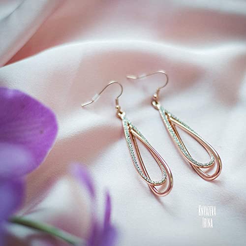 Yeevaa Earrings For Women Dangling Rose Gold Plated Crystal Drop Dangle Earrings Double Elliptical Teardrops Jewelry Gift For Women Girls Wedding/Anniversary/Birthday Gift #TOP4