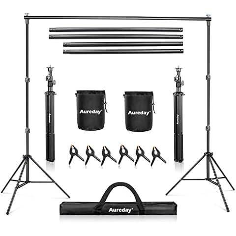Aureday Backdrop Stand, 10x7 Ft Adjustable Photo Backdrop Stand Kit with 4 Crossbars, 6 Background Clamps, 2 Sandbags, and Carrying Bag for Parties/Wedding/Photography/Festival Decoration Cover