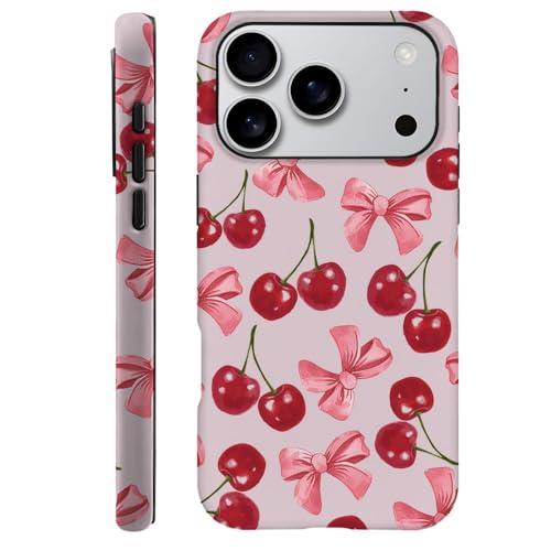 DAIZAG Case Compatible with iPhone 18 Pro/iPhone 17 Pro,Fit Shockproof Cover for Women Girls,Cherry Pattern with Bows Pink