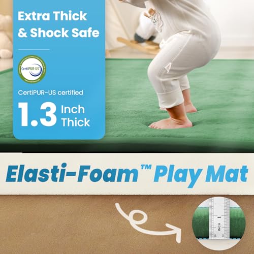 Image of 1.3 inch Thick Baby Play Mat for Floor, 79x79 Large Foam Tummy Time Mat, Padded Support Soft Plush Nursery Rug for Infant Kids Toddler Crawling Kick Activity (Emerald)