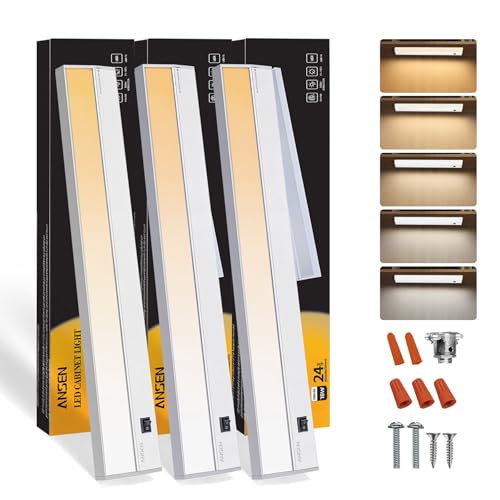 Ansen 3Packs of Under Cabinet Lights for Kitchen, 24in 18W 1237LM, Dimmable Hardwire Led Light for...