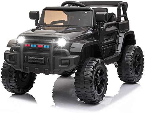 VALUE BOX Kids Ride On Truck 2.4G Remote Control, Kids Electric Ride-on Car 12V Battery Motorized Vehicles Age 3-5 w/ 3 Speeds, Spring Suspension, LED Lights, Horn, Music Player, Seat Belts (Black)