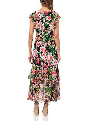 Image of Tommy Hilfiger Women's Flutter Sleeve V-Neck Ruffle Trim Hi-Lo Midi Dress