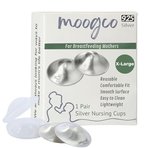 Image of MOOGCO The Original Silver Nursing Cups - Nipple Shields for Nursing Newborn - Breastfeeding Essentials - Newborn Essentials Must Haves - Nipple Covers Breastfeeding - 925 Silver (X-Large)
