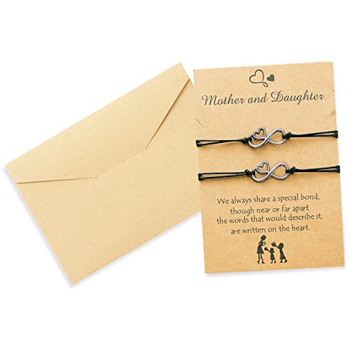 Long tiantian Mother Daughter Bracelets Mother Daughter Gift Mother Birthday Gift from Daughter Matching Heart Wish Bracelets for women Heart Gift for Mother(2pcs bracelets)