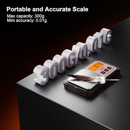 ACCT Digitale zakweegschaal, 300 g x 0,01 g, precisieweegschaal gram en ounce, draagbare sieraden/munten/kruidenweegschaal, 6 eenheden, tarra-functie, gramweegschaal met 50 g kaliber gewicht