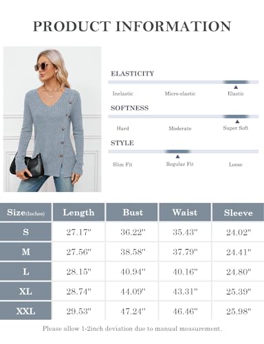 Akiooue Women's Jumpers, Ladies Going Out Casual V Neck Long Tunic Womens Fitted Party Long Sleeve Tops Women Cosy Christmas Jumper 2025 Size 20 Light Blue - Image 5