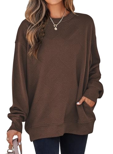 SHEWIN Womens Fall Fashion 2025 Long Sleeve Shirts Crewneck Loose Textured Tunic Tops Solid Pullover Sweatshirt With Pockets