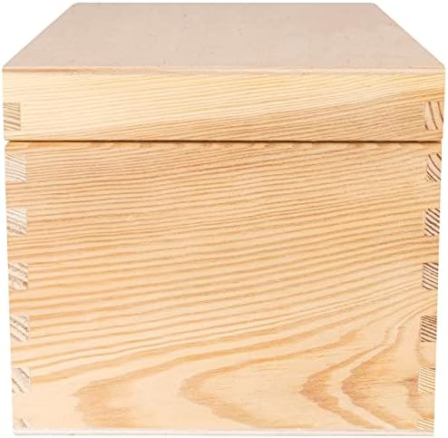 Creative Deco Wooden Storage Box for CD & DVD | 16 x 24 x 14 cm | 3 Compartments | Plain Unfinished & Unpainted with Lid | Office Storage Keepsake Trinket Chest Treasure
