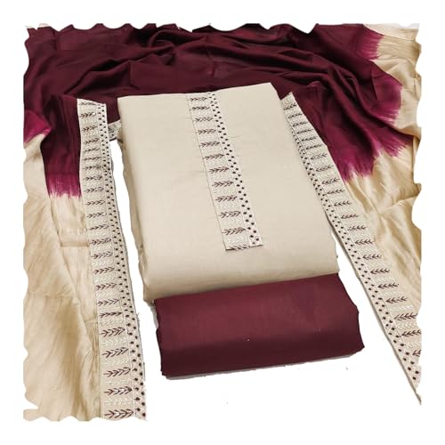 Image of HMP Fashion Womens Bombay Cotton Embroidery Tie Cotton Unstitch dress Material With Chanderi lace bordered Dupatta