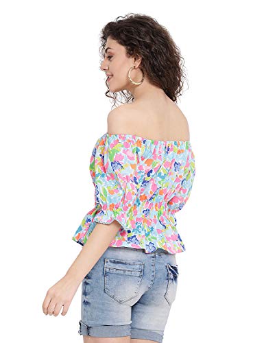 Image of Women Off Shoulder Cotton Color Block Top