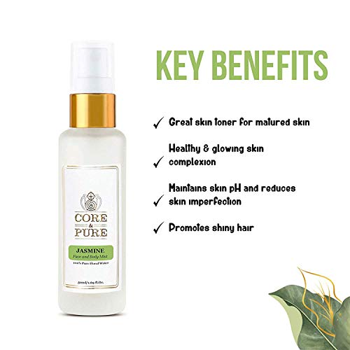 Image of CORE & PURE Jasmine Water 50 ML - For Matured & Dull Face | Mist /Spray Toner | Natural Essential Oil Hydrosol - (Pack of 2, 50ml)