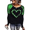 St patricks day t shirt womens funny shamrock printed sequined splicing sleeve casual lucky clover heart graphic tee tops  urban country home decor