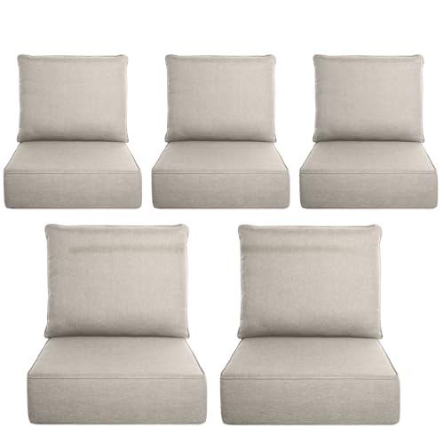 Image of Luxury 6 inch Thick Outdoor Cushion Set 5 - 22x24 Patio Furniture Cushions with 28D High-Density Foam, Water-Resistant & Fade-Resistant Fabric, Removable Covers for Patio Furniture Sofa Couch -Beige