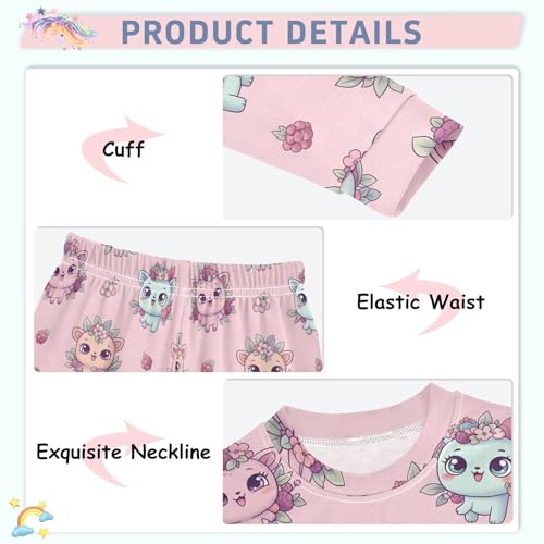 Pajama Sets Long Sleeve Cute Cats with Floral Crowns Soft Comfy Sleepwear 2 Piece PJS 3-8T4