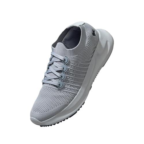 Neeman's Begin Walk Aero Sneakers for Men | Breathable Knit Upper, Cushioned EVA Sole | Lightweight Walking Shoes for Everyday Comfort | Grey/Grey/Black UK6
