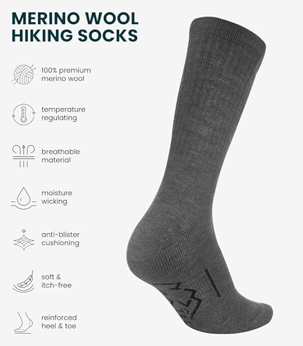Image of Merino Wool Socks for Men and Women Hiking Merino Wool Boot Socks Thermal Warm Crew Style Work