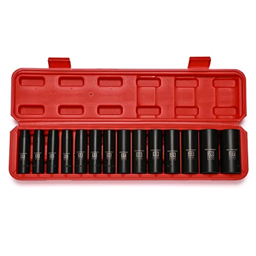 image for MIXPOWER 14 Pieces 1/2-Inch Drive Deep Impact Socket Set,10mm-27mm, Cr