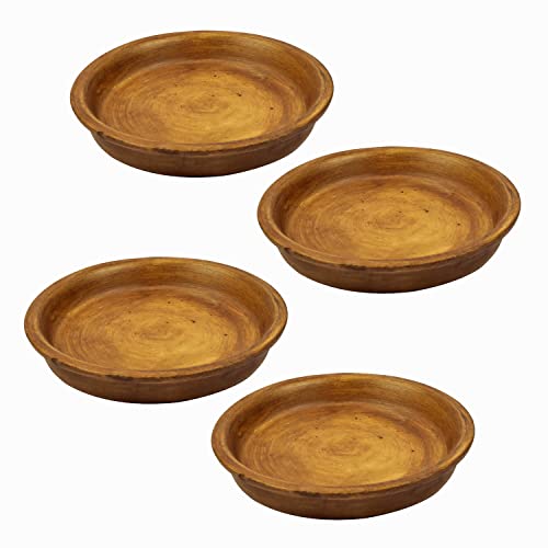 Lasaki Round Antique Ceramic Bottom Tray/Plate for Pots (5-inch, Set of 4) | Uv Protected | Dripping Tray for Pots, Tray for Indoor & Outdoor Planters, Home Décor