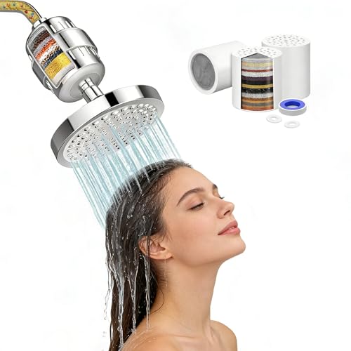Listado de Cartuchos de filtrado para el agua que Puedes Comprar On-line. 49 JZZB Cabezal de Ducha de 6' con 3Pcs Cartuchos Filtro de Ducha,Filtro de Agua Para Regadera de 15/20/25 Etapas para Elimina el Cloro y Sustancias Nocivas (Gris Cabezal de Ducha con...