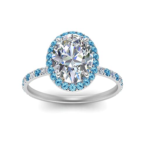 Image of Choose Your Gemstone Oval Halo Ring 925 Sterling Silver Oval Shape Halo Engagement Rings Gemstone Wedding Promise Gift Casual Wear Party Wear Daily Wear Office Wear US Size 4 to 12