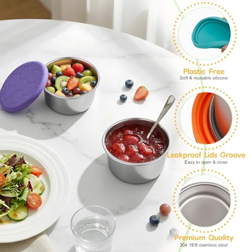 WANHMIF 6Pack 8oz Stainless Steel Snack Containers for Kids, Reusable Small Metal Food Containers with Silicone Lids, Stackable Metal Toddler Lunch Box for Daycare, School and Outdoor (1CUP) by WANHMIF - Image 3