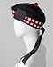 UMAM Glengarry Cap - Traditional Scottish Hat, 100% Wool, Acrylic Wool Tartan, Wool Kilts/Bagpipes Accessories, Polyester Cotton Ribbon (7 1/2(60 UK), Black & Red Diced)