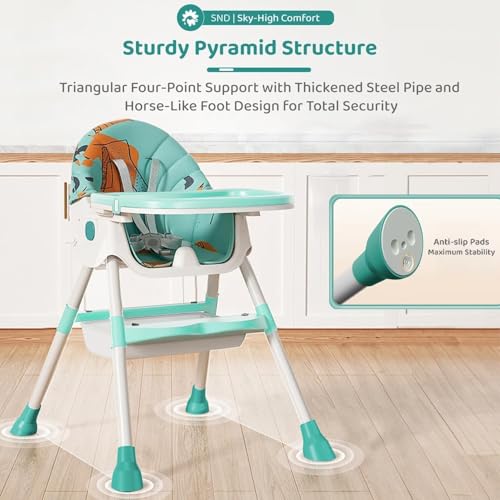 Image of StarAndDaisy High Chair for Baby /Baby Feeding Chair for 0 to 5 Years with Multi Level Height Adjustment, Reclining Seat, 5 Point Safety Point /High Chair with Detachable Tray- Sea Blue