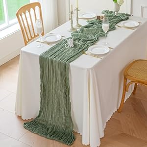 Sioloc 1 Pack Sage Green Cheesecloth Table Runner Spring Decor 10ft Boho Gauze Cheese Cloth Runner for Easter Tea Wedding Party Baby Bridal Shower Birthday St Patricks Day