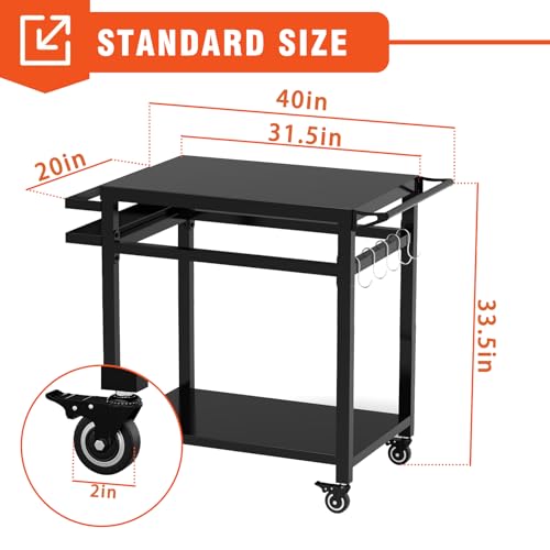 20"x32" Double-Shelf Grill Table Movable Grill Cart, Outdoor Food Prep and Pizza Oven Table, Grill Stand Fits Blackstone Griddle 17" 22"