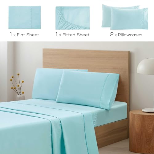 Mueller Luxury 4 Piece Twin XL Sheet Sets - Ultra-Soft 1800 Series, Cooling & Breathable Twin XL Bed Sheets, Hotel Quality Bedding, Deep Pocket up to 16" - Hypoallergenic, Wrinkle-Resistant, Aqua