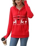 VIMPUNEC Womens Christmas Sweaters Knit V Neck Hoodies Fall Fashion Casual Pullover Tops Christmas Red M
