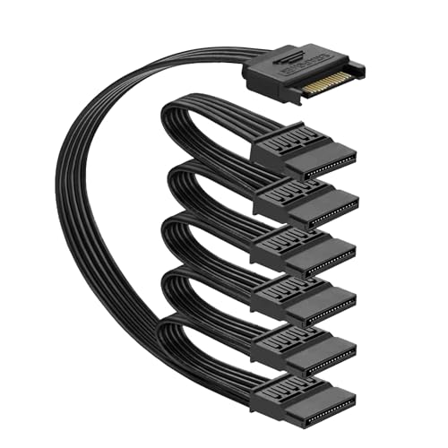Menewstart Sata Power Splitter Cable 5.5 inches, 6 Way, Black,