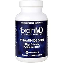 BRAINMD Dr Amen Vitamin D3 5000, 100 Softgels - High Potency Cholecalciferol - Gluten Free - 100 Servings
