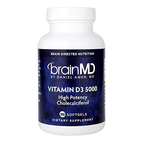BRAINMD Dr Amen Vitamin D3 5000, 100 Softgels - High Potency Cholecalciferol - Gluten Free - 100 Servings