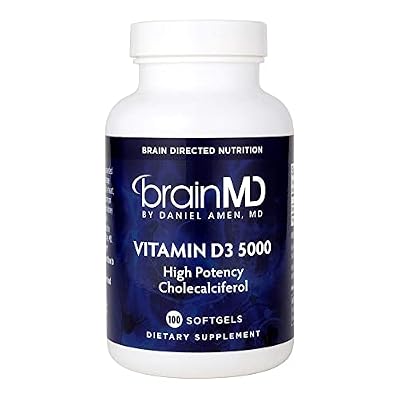 BRAINMD Dr Amen Vitamin D3 5000, 100 Softgels - High Potency Cholecalciferol - Gluten Free - 100 Servings