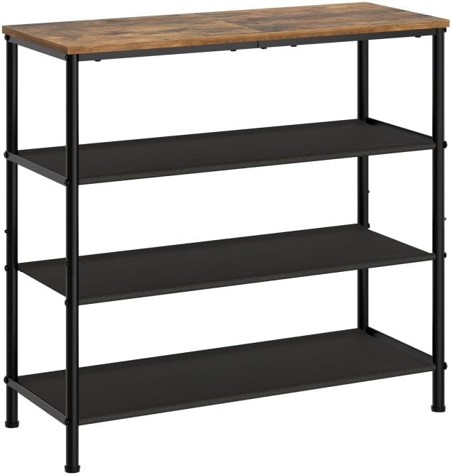 YATINEY Zapatero, organizador de zapatos de 4 niveles para 12-16 pares de zapatos, estante de zapatos con parte superior de madera y 3 estantes de