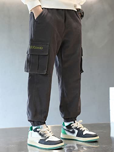 Kid Boys Casual Cargo Jogger Pants Elastic Waist Cotton Twill Jogging Trousers Bottom with Drawstring 5-15Years2