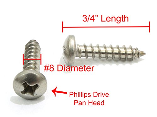 #8 X 3/4" Stainless Phillips Pan Head Wood Screws (100 Pack), 18-8 (304) Stainless Steel By Bolt Dropper #TOP1
