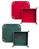 DELALO 2er-Set faltbare Leder-Würfelunterlagen (16 x 16 cm), viereckige Taschenleerer für Schlüssel, Handy, Kopfhörer, Kleinteile, Schmuck (Rot - Grün)