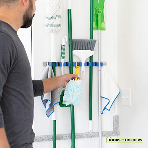 Broom Holder 6 Slots & 3 Hooks Wall Mount Garden Tool Organizer - Home Laundry Room, Kitchen, Closet, Shed, Garage Organization And Storage Utility Rack For Rake, Shovel, Mop Hanger Hooks N Holders #TOP1