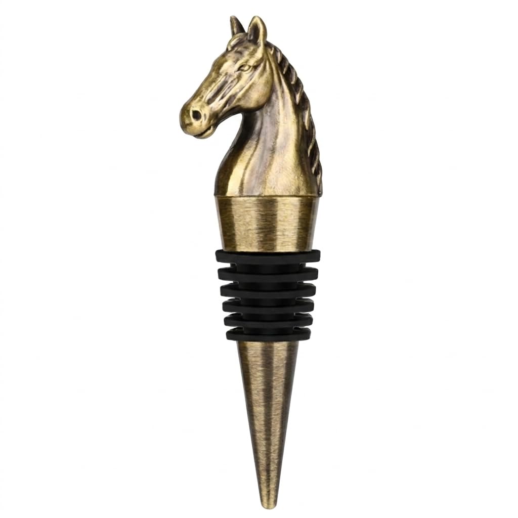 Vintage Horse Shape Wine Bottle Stopper - Bronze | Round Air tight Seal | Reusable | Bottle Cap in Gift Box 1 pc