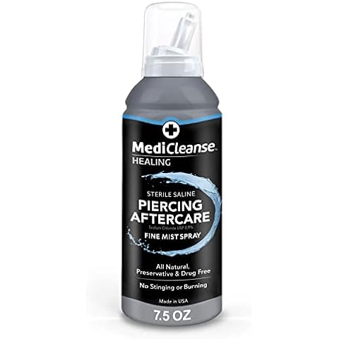 MediCleanse Sterile Saline Piercing Aftercare Fine Mist Spray, 7.5 Ounce, All Natural, No Alcohol, Vegan Friendly, for Piercings and Tattoos, Made in USA Cover