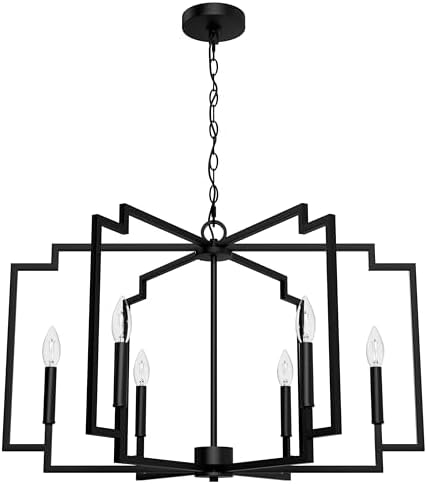 Hunter - Zoanne 6-Light Matte Black, Large Chandelier, Dimmable, Modern Style, Geometric Shaped, for Bedrooms, Kitchens, Dining, Living Rooms - 45242