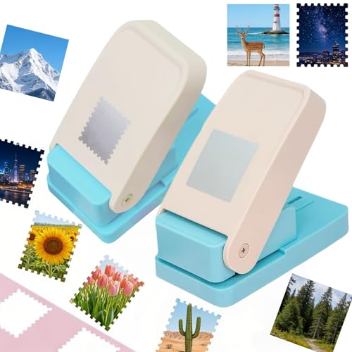 クラフトパンチ 穴あけポンチ,四角 スクエア 切手型 2点セット 1つ穴 ペーパーパンチャー 25mm ハンドメイド diy用 操作簡単 (四角+切手2点セット)